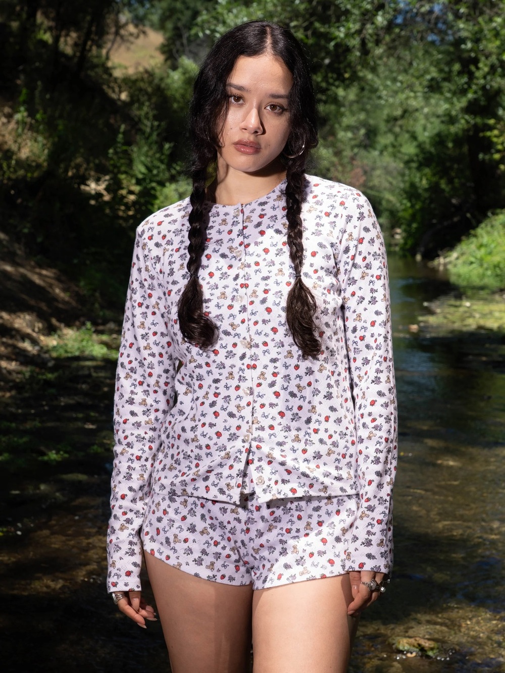 Teddy Fresh Strawberry Pointelle Cardigan and Shorts Set